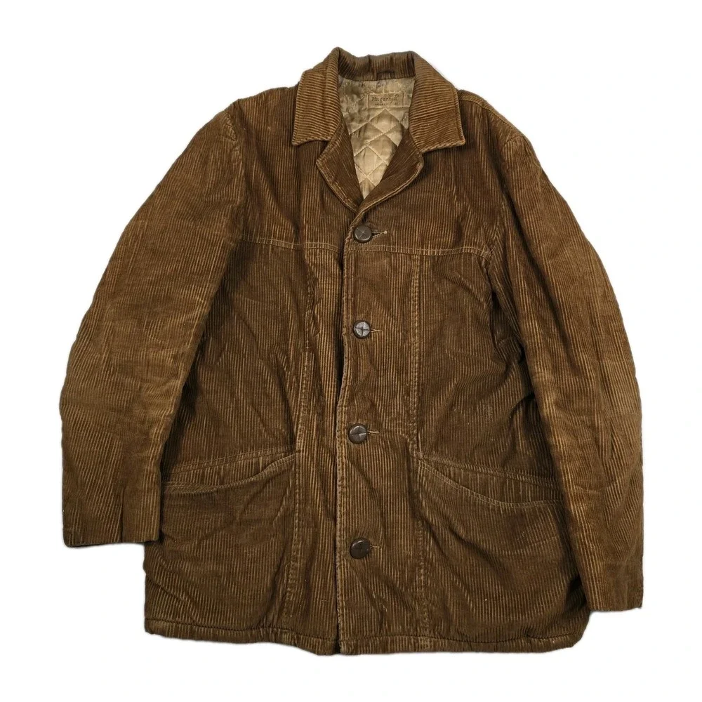 Vintage Fingerhut Mens Size 40 Classic Brown Corduroy Jacket With Quilted Lining